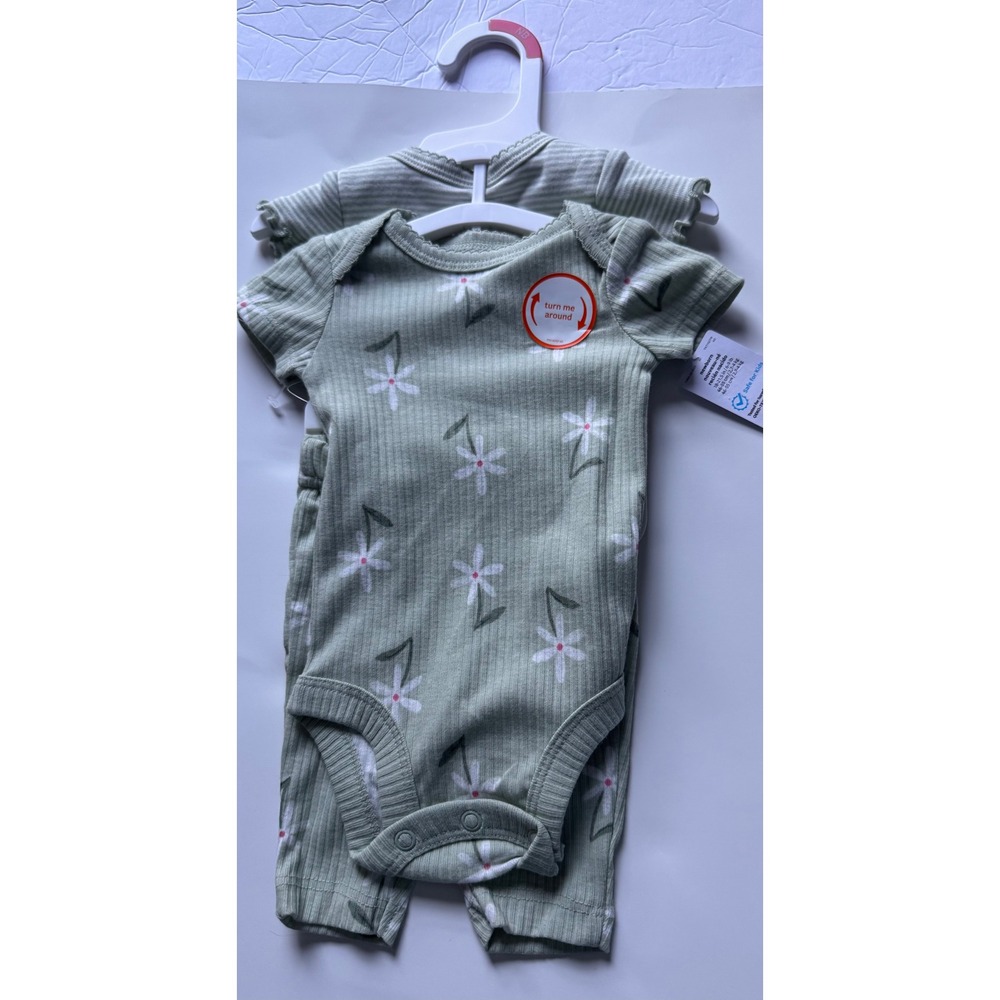 Carters Just One You Newborn Baby Girl 3pc Set Floral Striped Sage Green NB